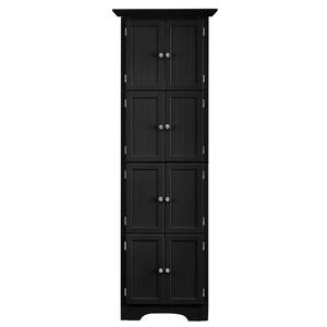 24.25 in. W x 12.25 in. D x 72 in. H Black Solid Wood Freestanding Bathroom Storage Wall Cabinet with 8 Doors