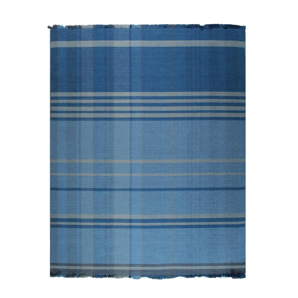 Denim Wool Rug EORC 6 ft. x 9 ft. Denim Hand-Knotted Wool Contemporary Flat Weave Area ...
