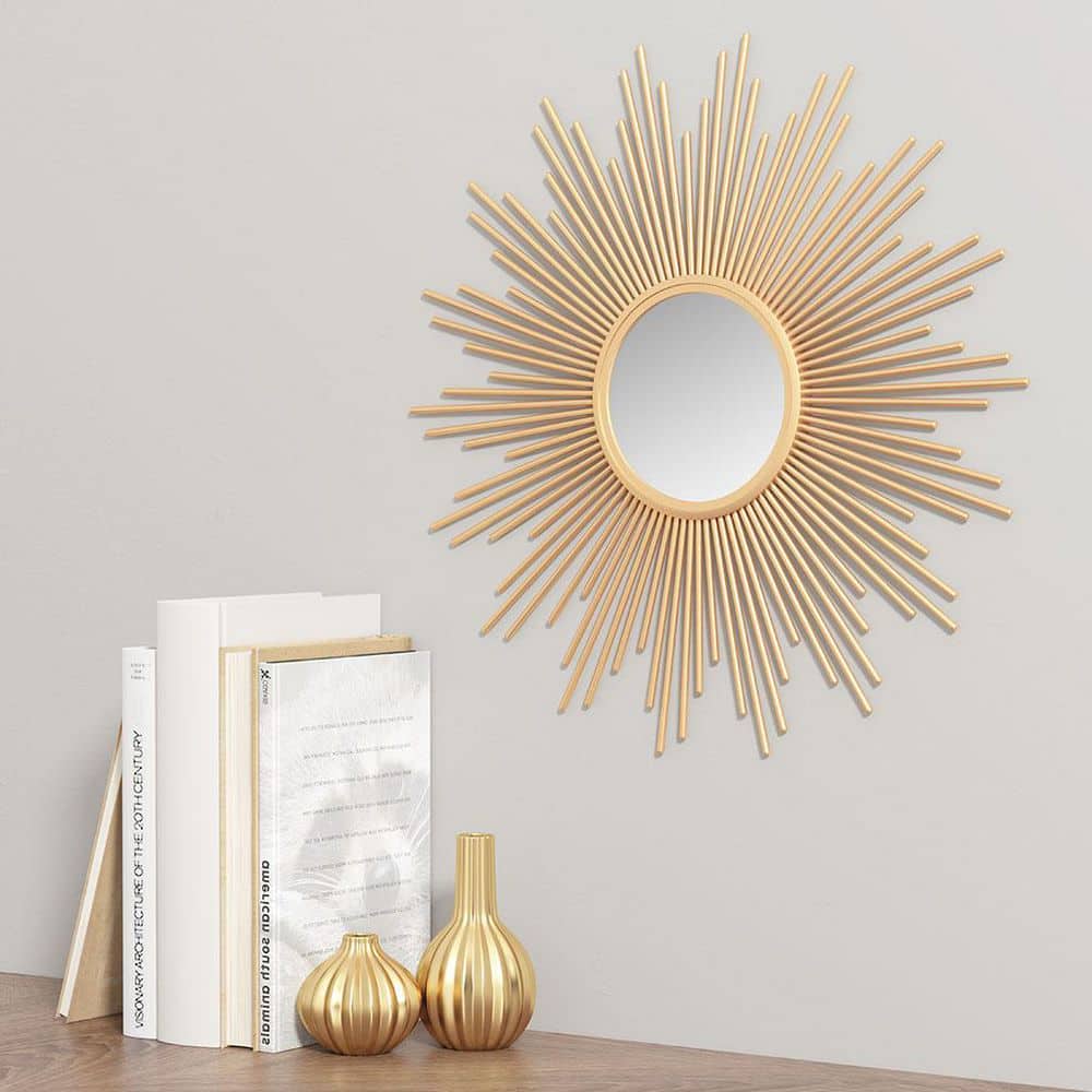 Gold 30 in. W x 30 in. H Round Metal Accent Mirror Sunburst Decorative Mirror Wall Decor Bathroom/Vanity Mirror price history on PriceWatchPro