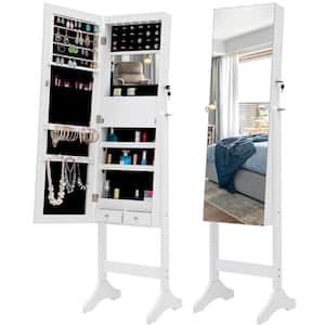 White Standing Mirror with Jewelry Storage Jewelry Armoire Cabinet with LED Lights 61.0 in. x 15.8 in. x 14.4 in
