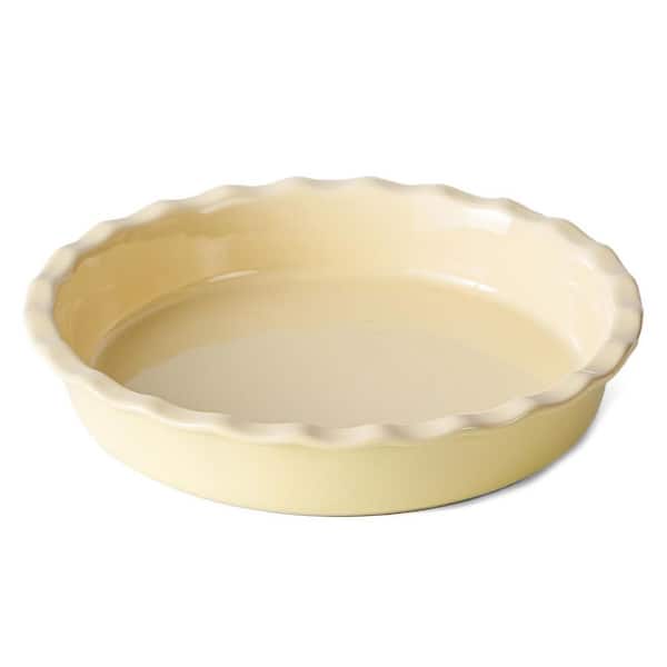 10 in. Round Ceramic Deep Dish Pie Plate with Ruffled Edges Non-Stick Oven Microwave and Dishwasher Safe Butter Yellow