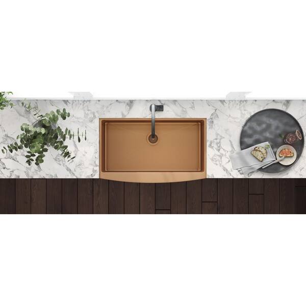 Ruvati 30-Inch Apron-Front Farmhouse Kitchen Sink - Copper Tone Matte Bronze Stainless Steel Single Bowl - RVH9660CP