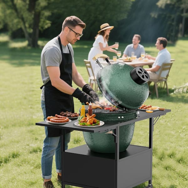 Outdoor Grill Table for Big Green Egg Style BBQ,Metal Grill Cart