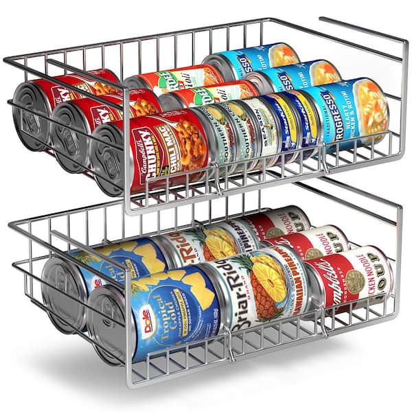 Sorbus Under Cabinet Can Storage Shelf, Multipurpose Pantry Organizer with Divider for Canned Goods, 2 Pack, Silver, Metal
