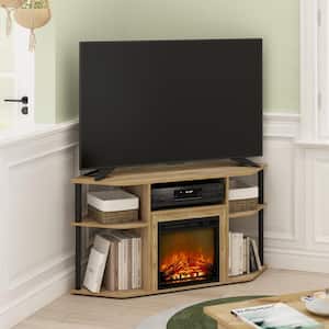Jensen 47.09 in. Freestanding Wood Smart Electric Corner Fireplace TV Stand in Flagstaff Oak/Black