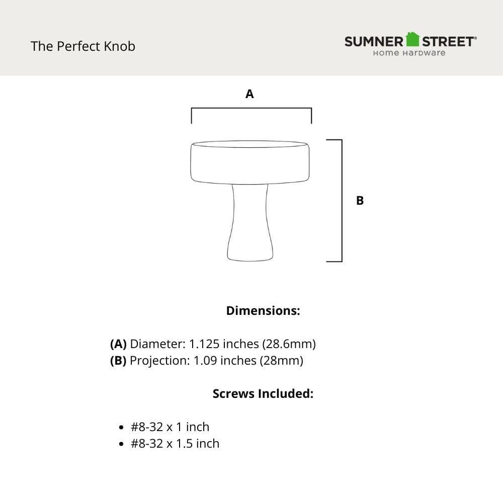 Satin Brass Round Modern Cabinet Knob with Mounting Hardware