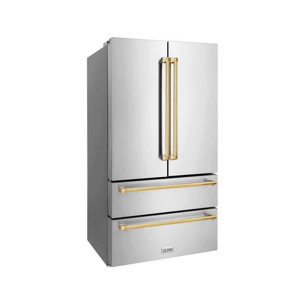 ZLINE 36" Stainless Steel French Door Refrigerator with Gold Accents