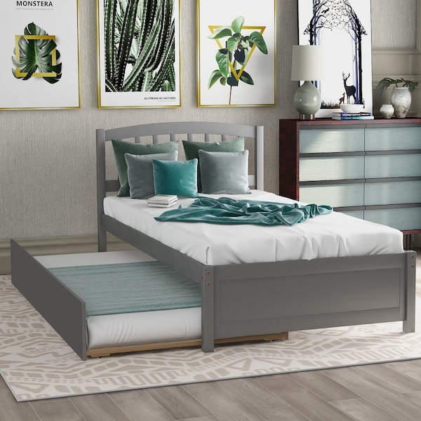 Qualler Ojai Gray Twin Size Platform Bed with Trundle