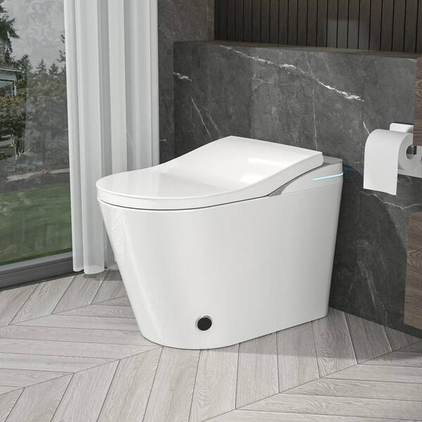 Amucolo 1-Piece Smart Bidet Toilet with Heated Seat & Auto Sensor Flush in White
