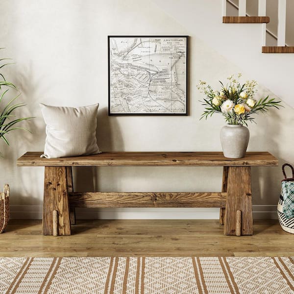 Brennan 59 in. Brown Wood Entryway Bench