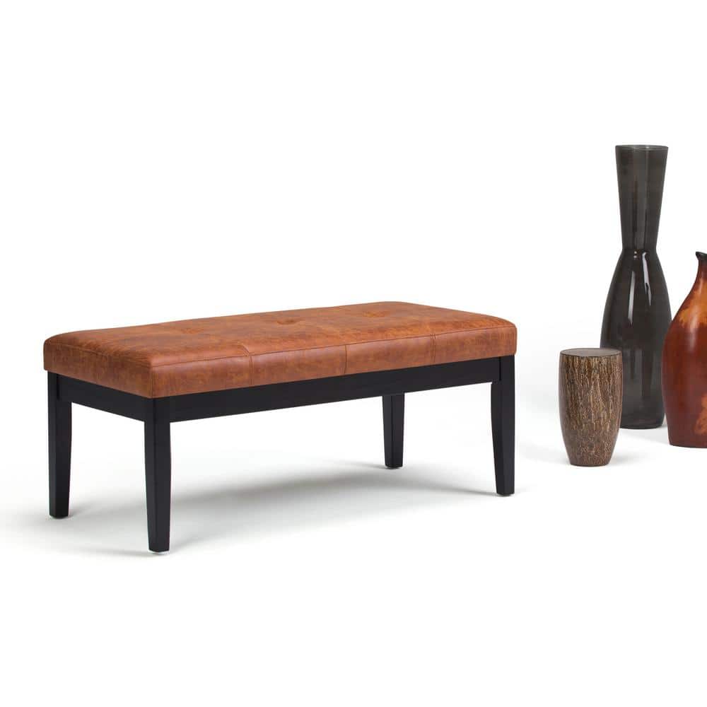 Slate Gray Tufted Rectangular Engineered Wood Bench Ottoman