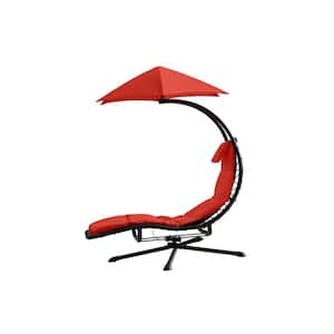 Dream Rotating Steel Outdoor Lounge Chair with Polyester Cherry Red Cushion