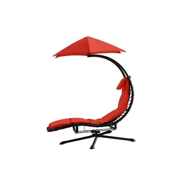 Vivere Dream Rotating Steel Outdoor Lounge Chair with Polyester Cherry Red Cushion