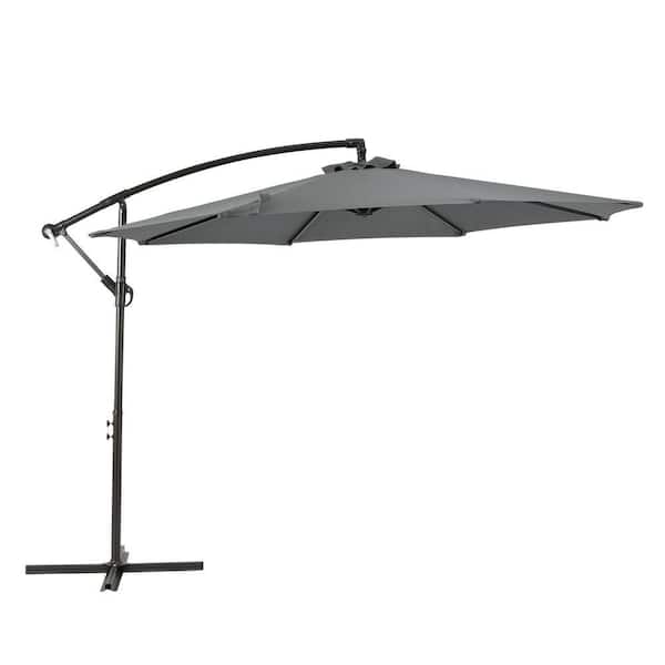 Bayshore Outdoor 10 ft. Hanging Offset Cantilever Patio Umbrella with Easy Crank Lift and Cross Base in Gray