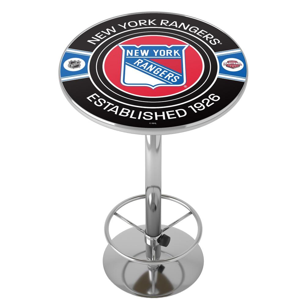 New York Rangers Patch 27 in. Chrome Round Table Top with Adjustable Foot R