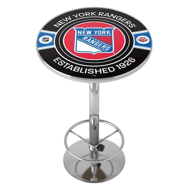 Unbranded New York Rangers Patch 27 in. Chrome Round Table Top with Adjustable Foot Rest