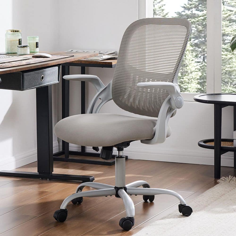 Office Chair Mesh Adjustable Height Swivel Seat Drafting Chair in Gray with Movable Armrest