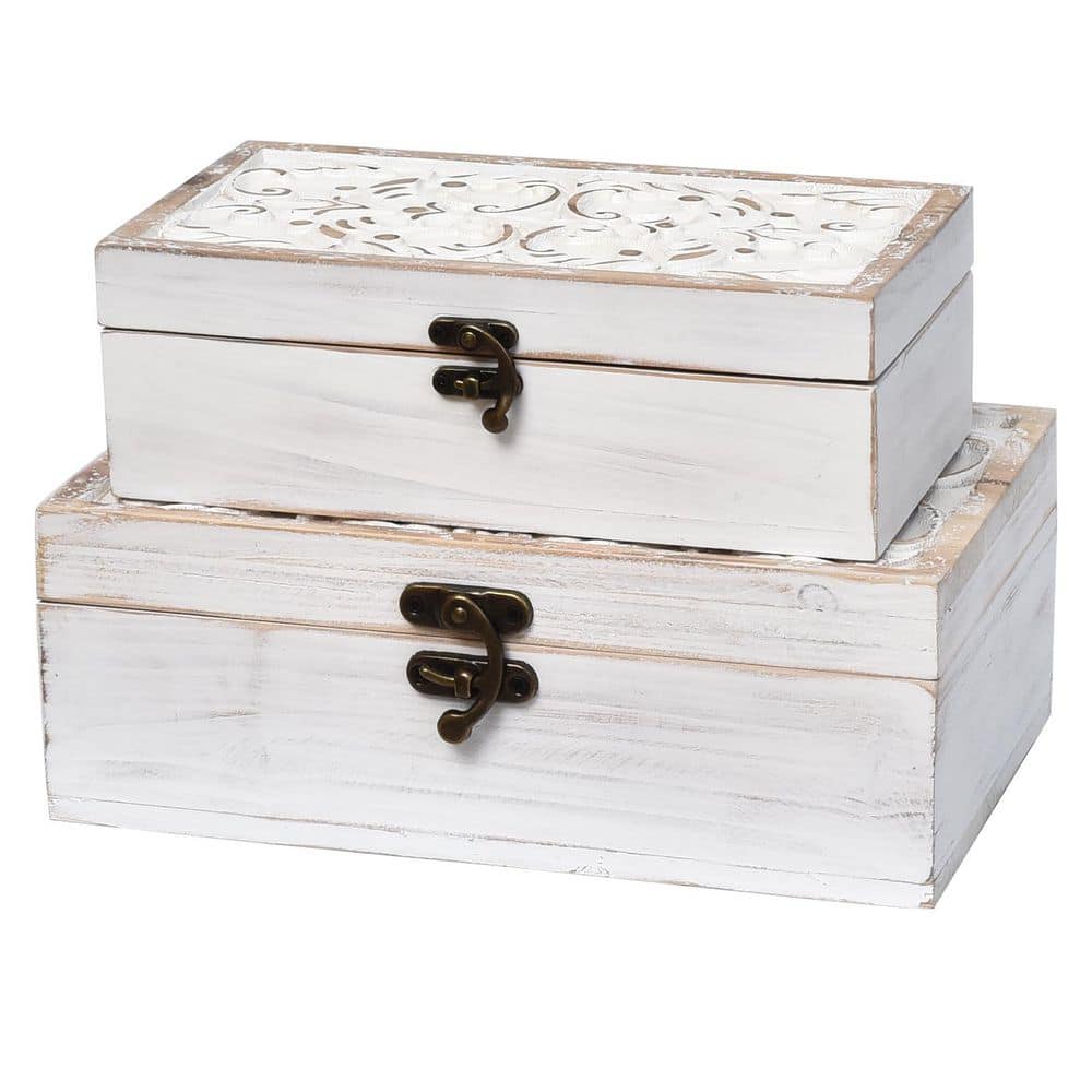 ams２boxes detoxDETSsss Distressed White-Washed Pine Decorative Storage Box Set (2-Piece