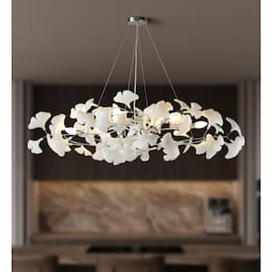 6 Light Silver Chandelier, Luxury Ginkgo Branch Chandelier for Living Room, Dining Room, Foyer, Kitchen Island-L47 in.