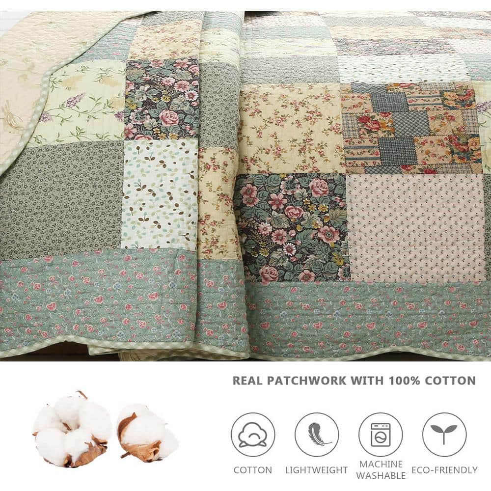 King Size Cotton Floral Patchwork Reversible Quilt Set