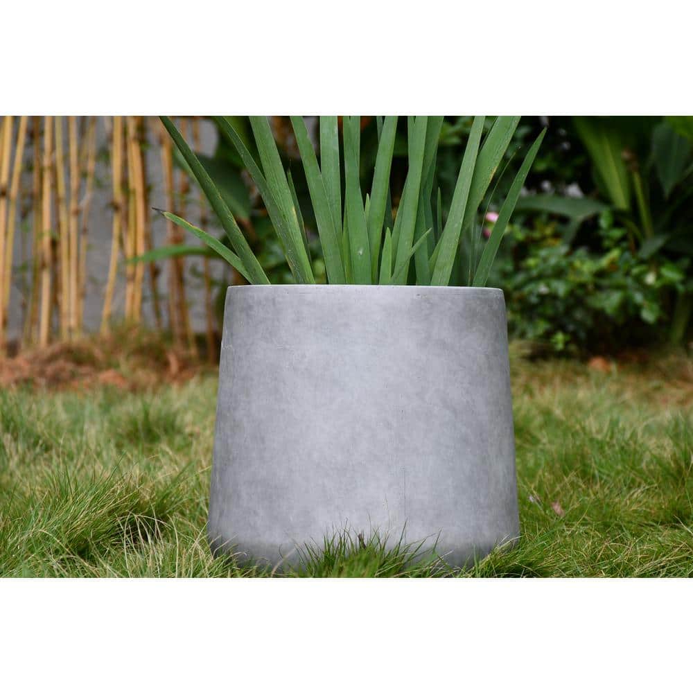 Large Gray Lightweight Concrete Round Planter for Indoor/Outdoor Use