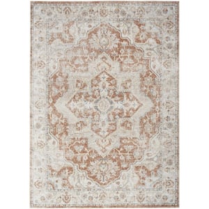 Gold 5 ft. x 7 ft. Oriental Power Loom Washable Area Rug