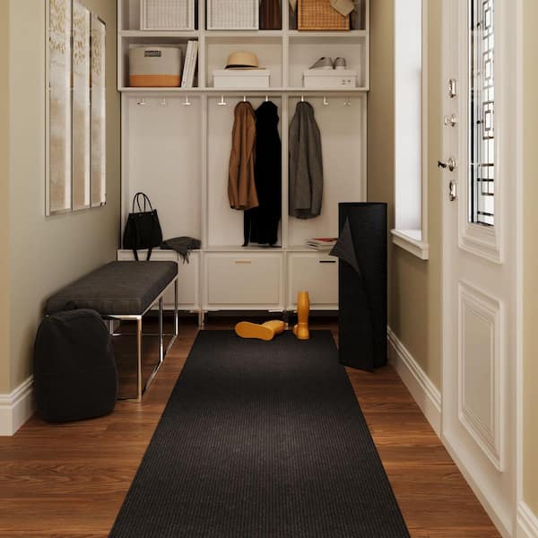Non-Slip, Stain-Resistant Utility Runner Rug –Extra-Long Custom Sizes– All-Weather, Absorbent for Heavy Traffic– Black