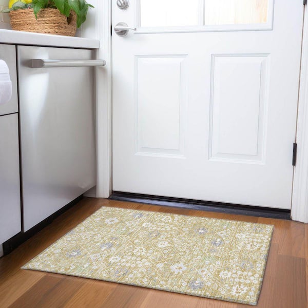 Mayfield Premium Machine Washable Abstract AMF1009 Gold 2 ft. x 3 ft. Area Rug