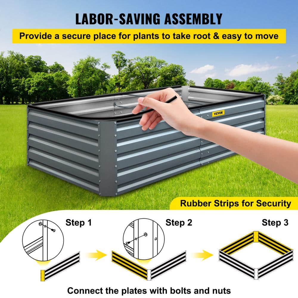 Large Gray Galvanized Steel Raised Garden Bed Planter