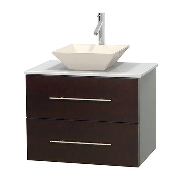 Wyndham Collection Centra 30 in. Vanity in Espresso with Solid-Surface Vanity Top in White and Bone Porcelain Sink