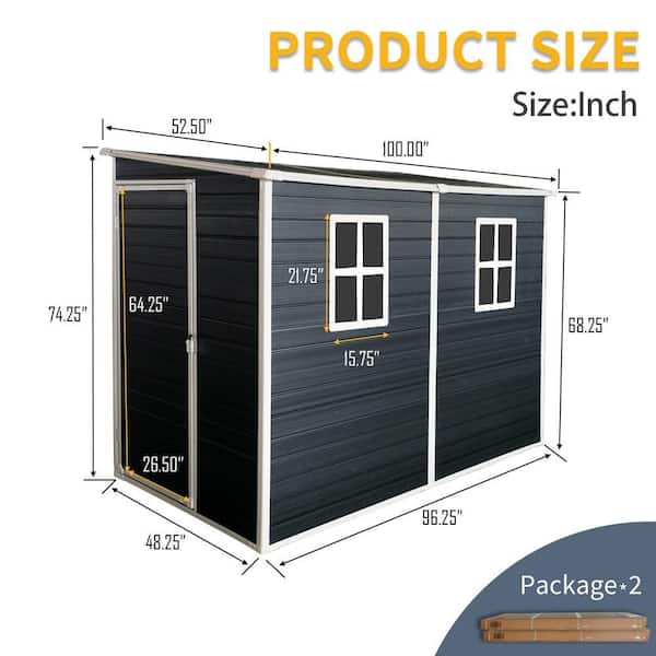 Black 4 ft. W x 8 ft. D Waterproof Resin Outdoor Storage Shed with