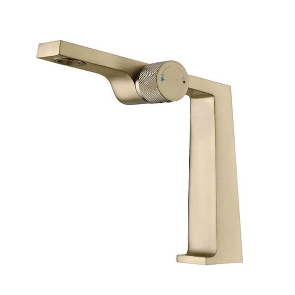Single Handle Single Hole Bathroom Faucet Modern Deck Mount Brass Bathroom Vanity Taps in Brushed Gold