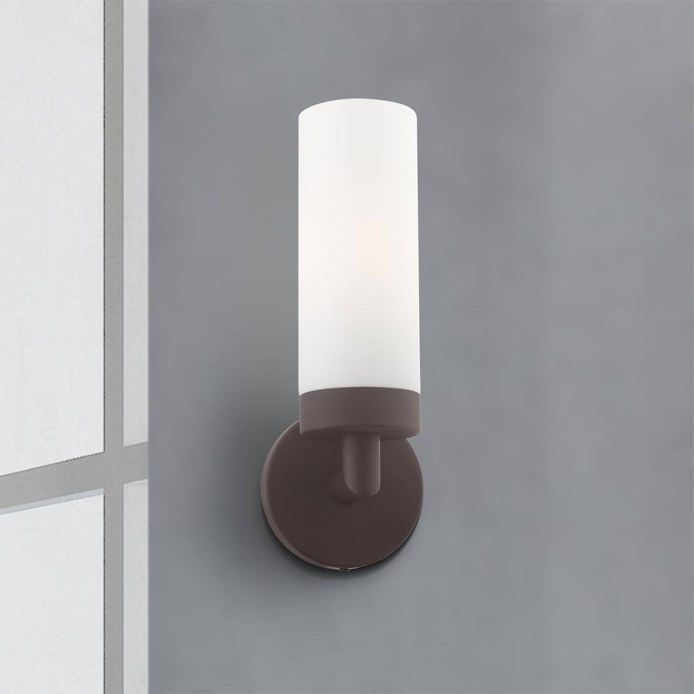 Aero Bronze 1-Light Wall Sconce with Satin Opal White Glass