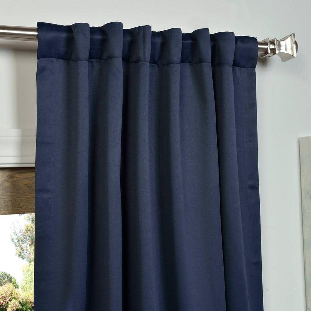 Navy Blue Polyester Blackout Puddle Length Curtain Panel