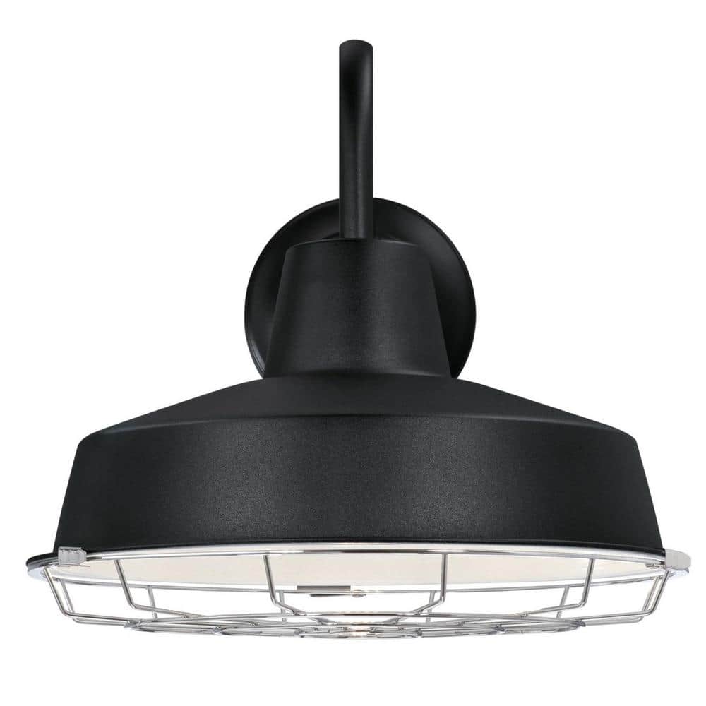 Textured Black Industrial LED Outdoor Wall Sconce with Cage