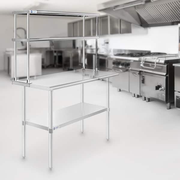GRIDMANN 60 x 12 in. Stainless Steel 2-Tier Overshelf for Kitchen Utility Table