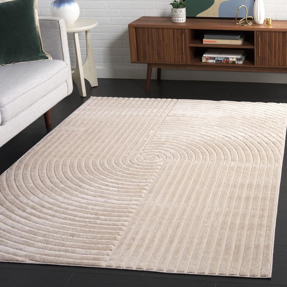 Beige Geometric 8' x 10' Synthetic Easy Care Area Rug
