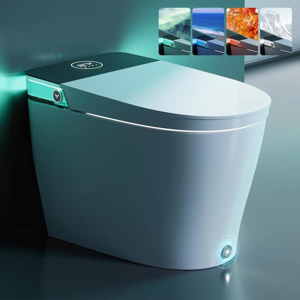 Elegant Luxury Elongated Smart Bidet Toilet in White w/Surprise Ambient Light, Build-in Tank, Auto Open/Close, UV Light