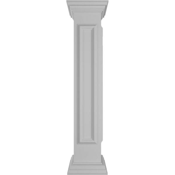 Ekena Millwork Plain 48 in. x 8 in. White Box Newel Post with Peaked Capital and Base Trim (Installation Kit Included)