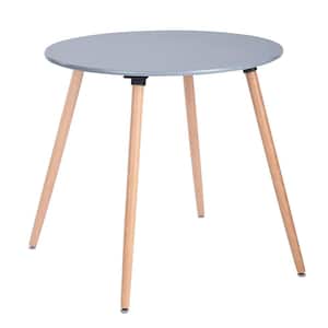 Rookie 31.5 in. Round Grey Wood Top Dining Table with Round Beech Wood Legs