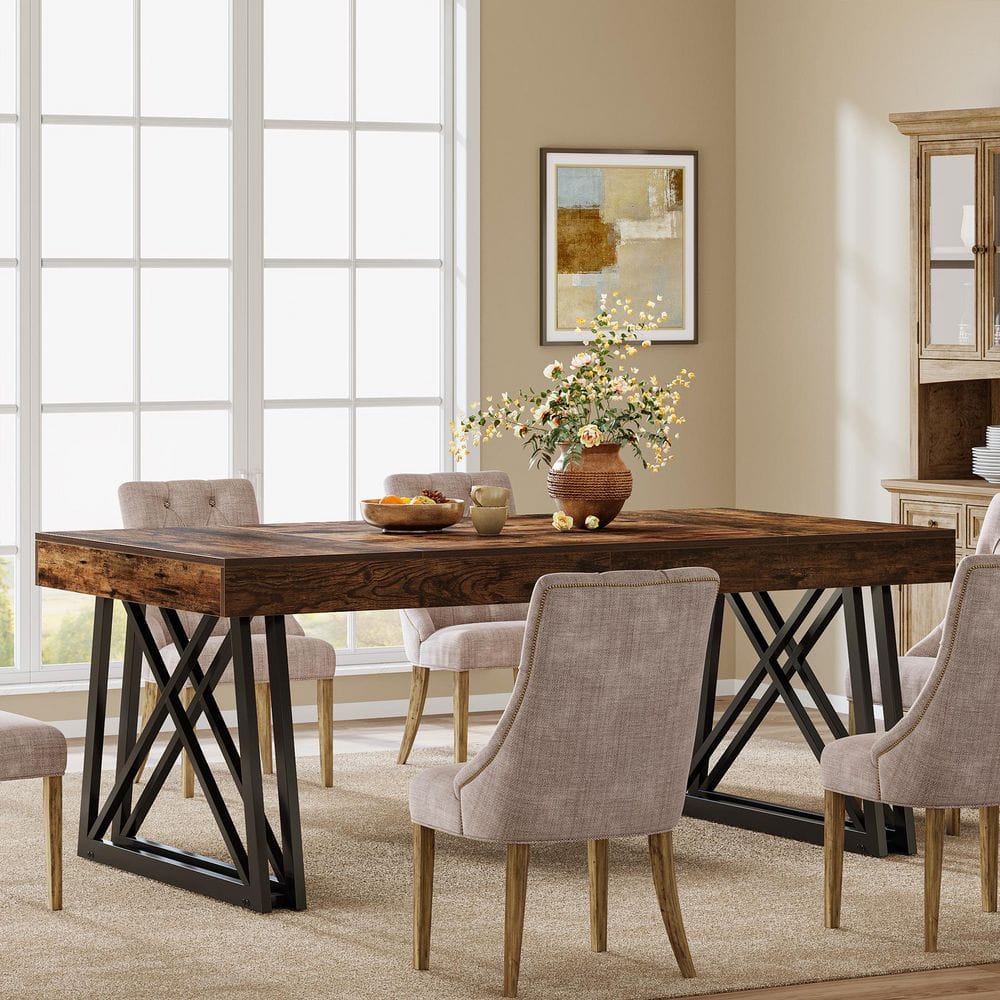 Roesler Brown Black Wood 62.99 in Pedestal Dinner Kitchen Rectangle Dining Table Seats-6 Sturdy Metal Frame Dinning Room price history on PriceWatchPro