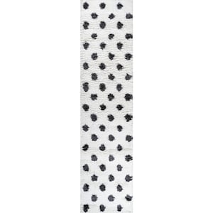 Pere White/Black 2 ft. x 10 ft. Modern Charcoal Dot Shag Runner Rug