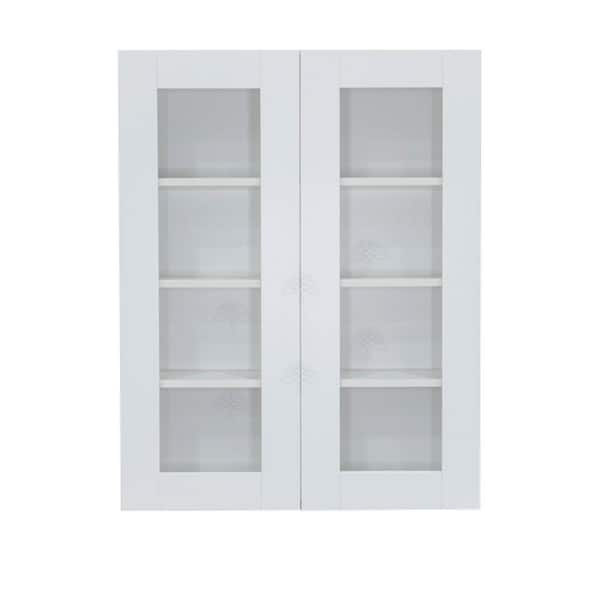 LIFEART CABINETRY Anchester White Plywood Glass Door Stock Assembled Wall Kitchen Cabinet (33 in. W x 42 in. H x 12 in. D)