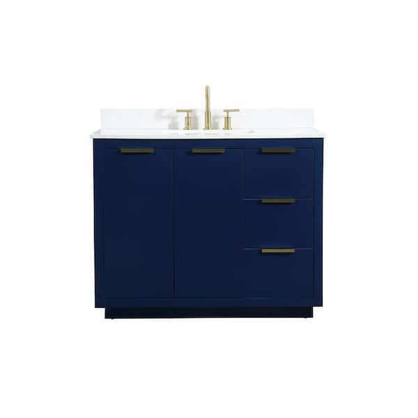 Unbranded Simply Living 42 in. W x 22 in. D x 34 in. H Bath Vanity in Blue with Calacatta White Engineered Marble Top