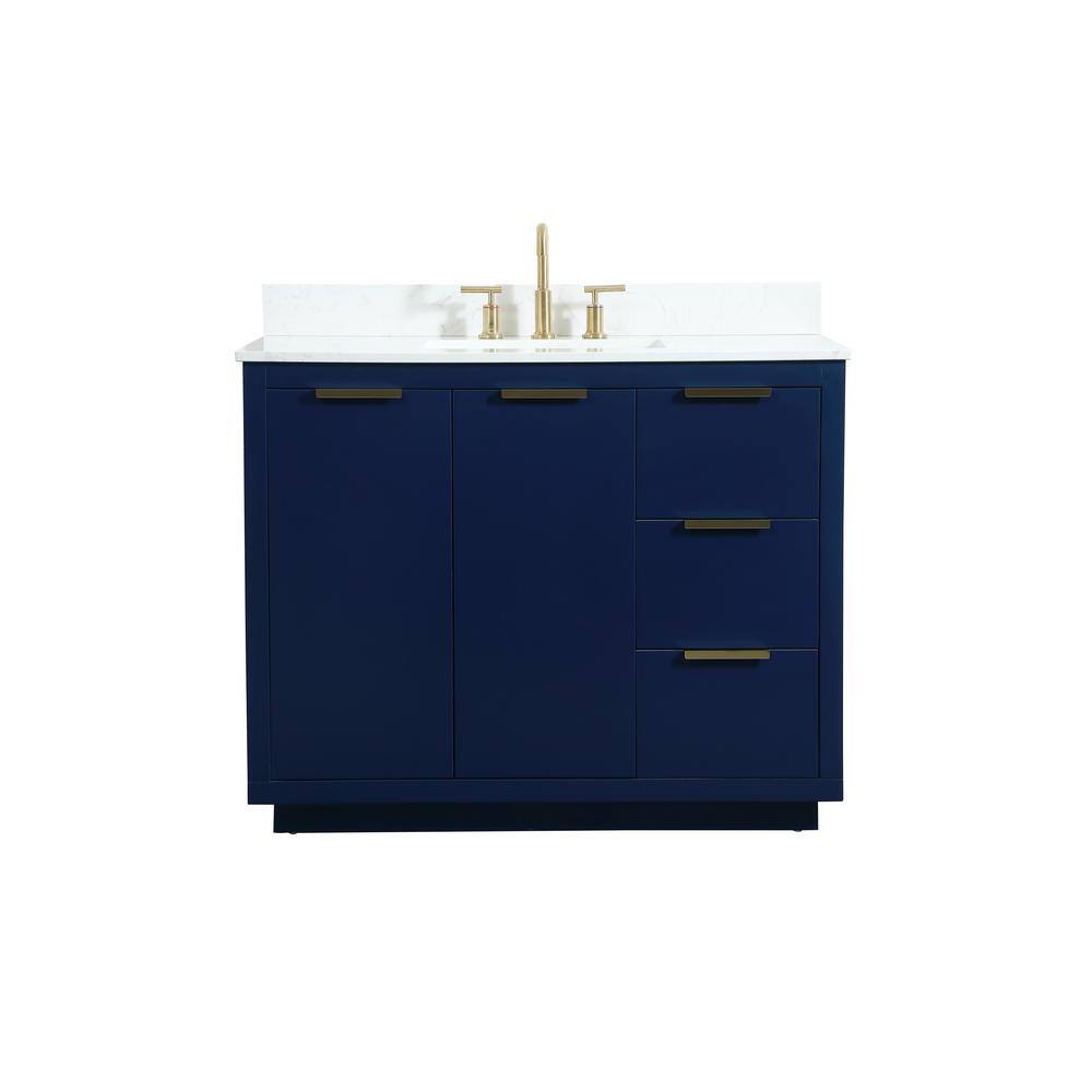 42 in. W Single Bath Vanity in Blue with Engineered Stone Vanity Top in Cal