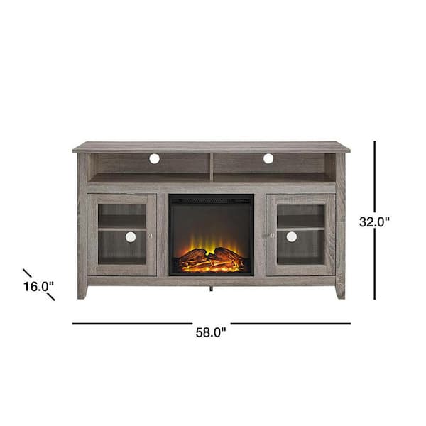 Walker Edison Furniture Company - 58" Transitional Fireplace Glass Wood TV Stand Entertainment Center - Driftwood