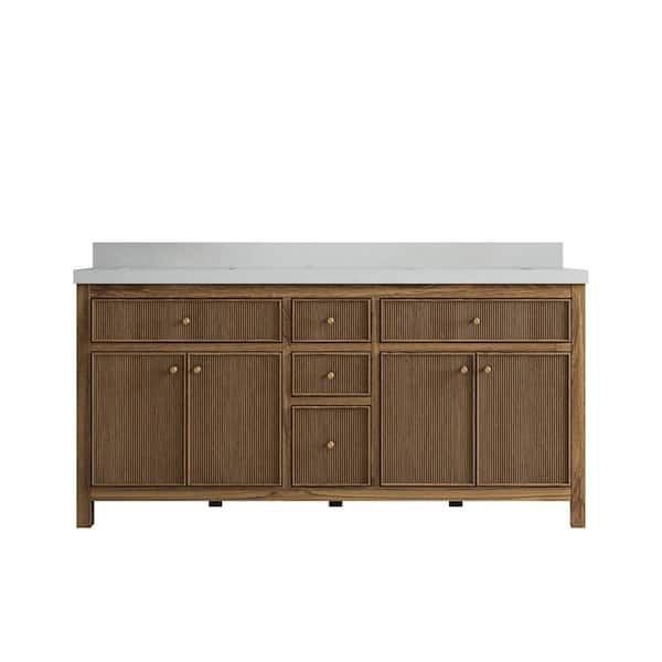 Willow Collections Sonoma Teak 72 in. W x 22 in. D x 36 in. H Double Sink Bath Vanity in Dark Teak with 2" Carrara Quartz Top