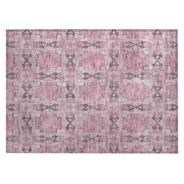 Pink 2 ft. x 3 ft. Woven Floral;Medallion Rectangle Indoor/Outdoor Area Rug