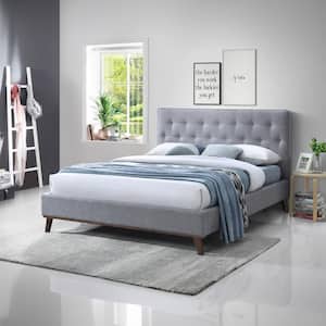Adriano Light Gray Solid Wood Frame Queen Size Platform Bed