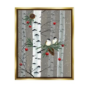 Birds and Holiday Ornaments Birch Tree Forest by Grace Popp Floater Frame Animal Wall Art Print 21 in. x 17 in.